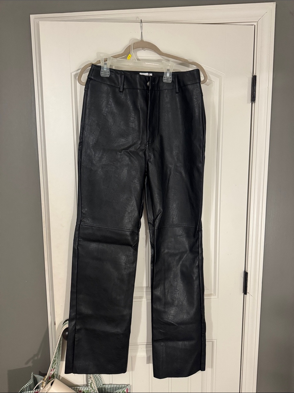 Princess Polly Black Faux Leather Straight-Leg Pants NWT